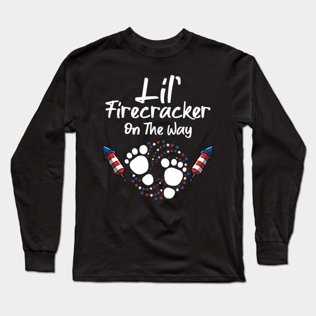 Little Firecracker On The Way american flag Long Sleeve T-Shirt by MarYouLi